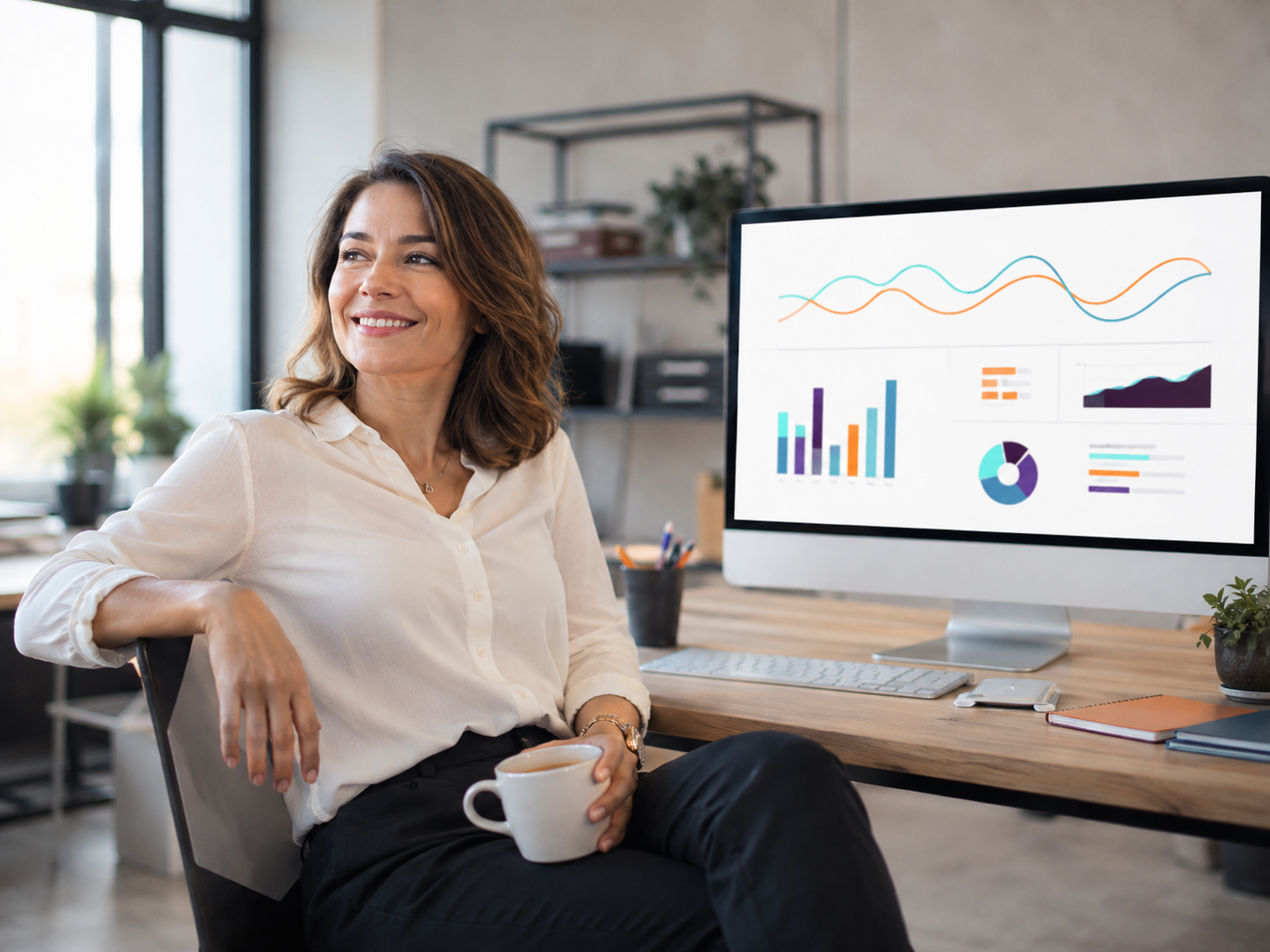 Une dirigeante consultant ses indicateurs de performance